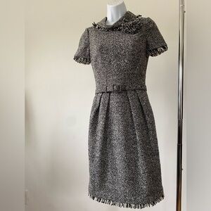 Oscar de la Renta Fall 2006 black and grey tweed midi dress sz 2